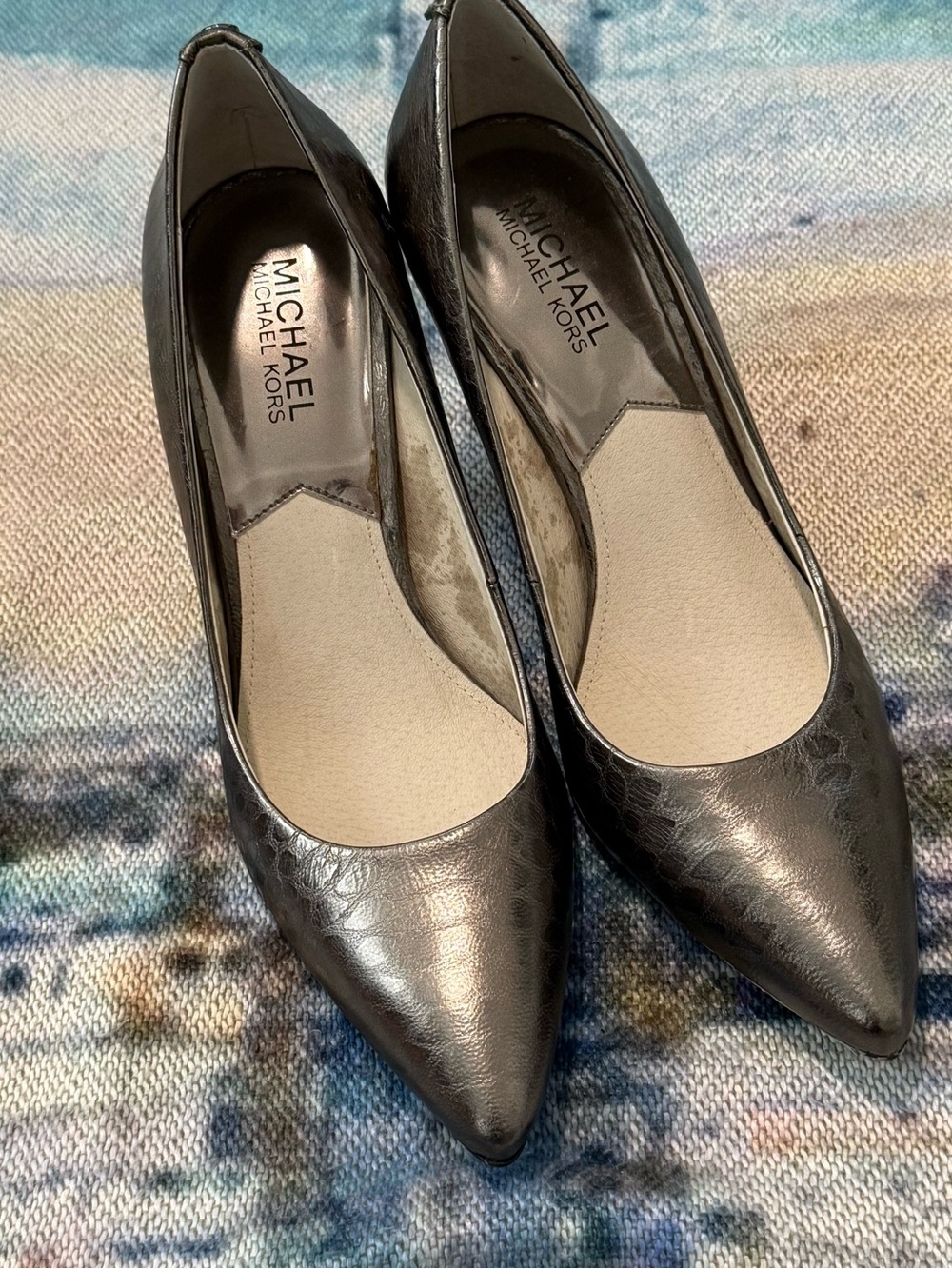 Michael Kors Metallic Gunmetal Metallic Pointed-Toe Pumps Size 8.5